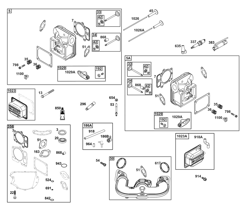 Cylinder Head Group Diagram and Parts List for 44N877-0020-G1 400000 - 699999 Briggs and Stratton Engine